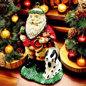 Tally-Ho Equestrian Santa Dog Ornament English Riding Lodge Fox Hunt Christmas